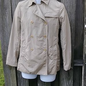 Theory Camel Double Breasted Fitted Trench, Small